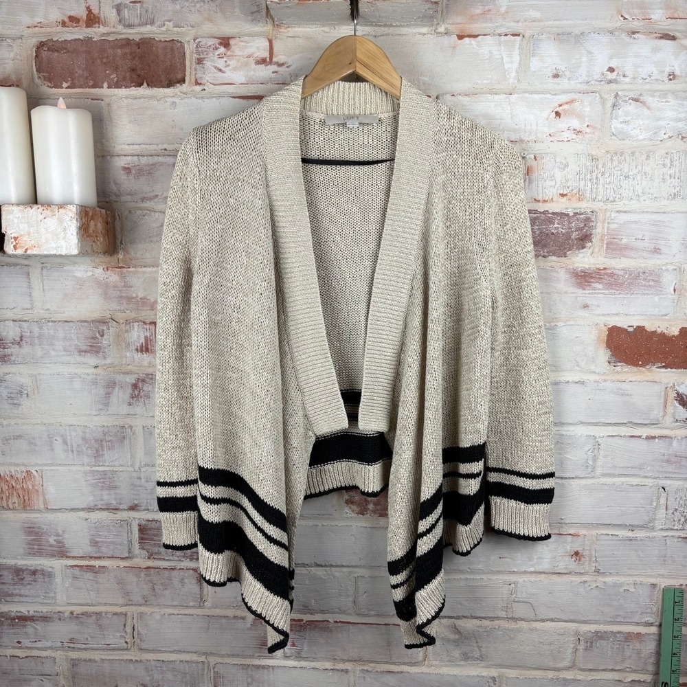 LOFT Linen Blend Cardigan M Open‎ Front Neutral Coastal Capsule Layer